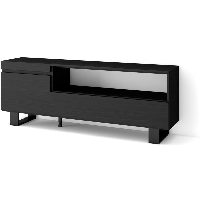 foto del prodotto mobile tv soggiorno, ampio spazio a disposizione, 150x57x35cm, per tv fino a 65 , design industriale, stile moderno, nero skraut home