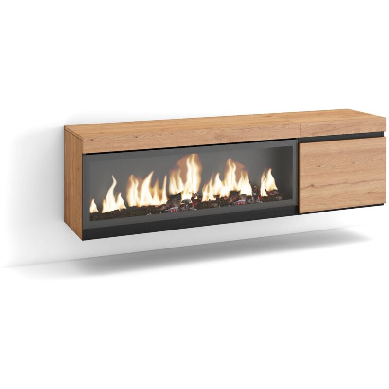 foto del prodotto mobile tv soggiorno, ampio spazio a disposizione, 160, per tv fino a 65 , camino elettrico xxl, sospeso, da appendere, stile moderno, rovere skraut