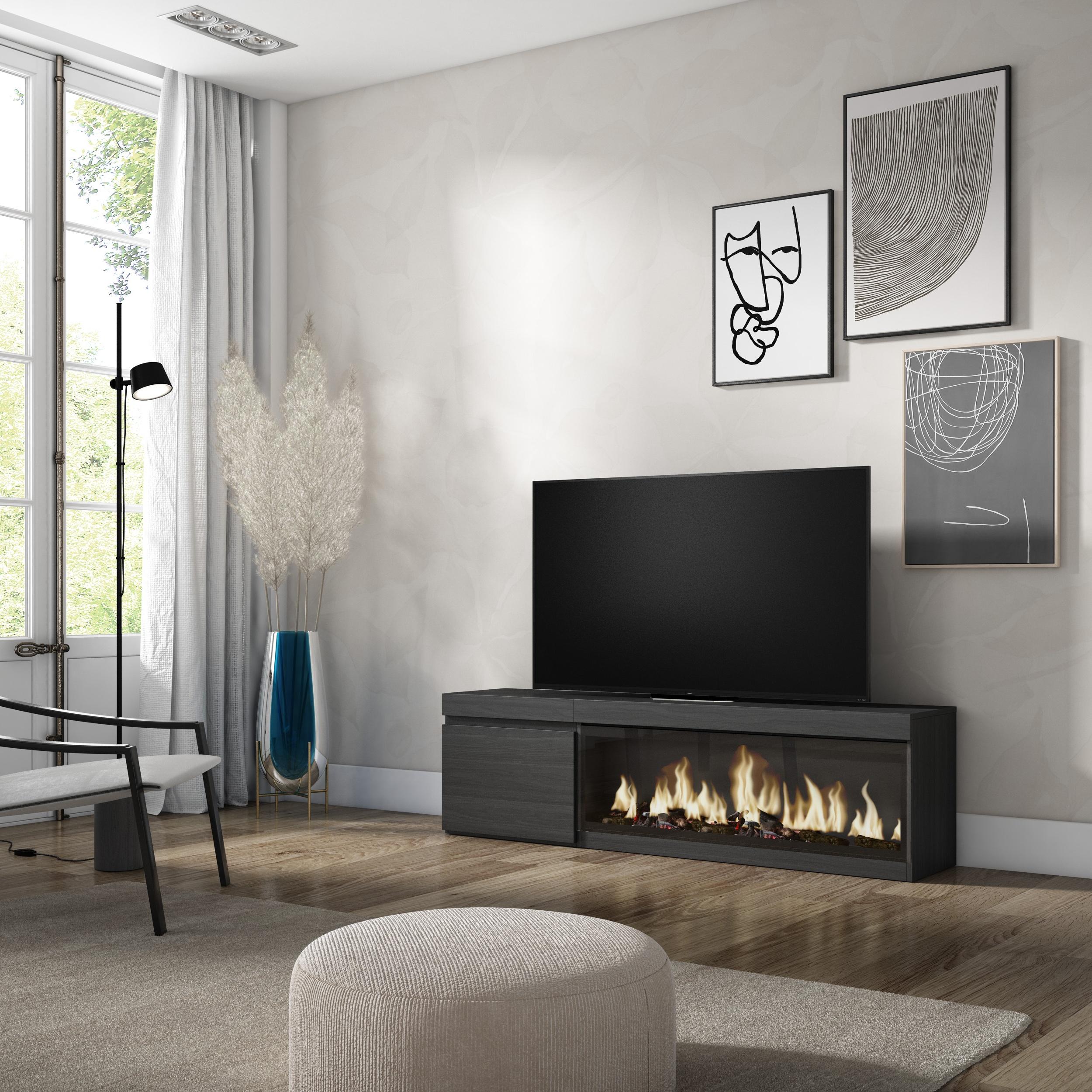 foto del prodotto mobile tv soggiorno, ampio spazio a disposizione, 160, per tv fino a 65 , camino elettrico xxl, stile moderno, nero skraut home