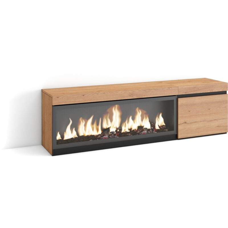 foto del prodotto mobile tv soggiorno, ampio spazio a disposizione, 160, per tv fino a 65 , camino elettrico xxl, stile moderno, rovere skraut home