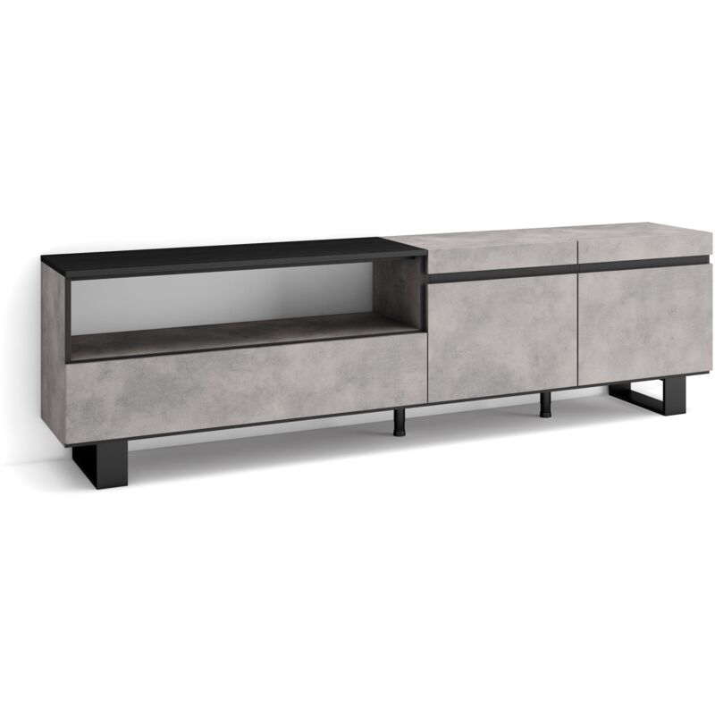 foto del prodotto mobile tv soggiorno, ampio spazio a disposizione, 200x57x35cm, per tv fino a 80 , design industriale, stile moderno, grigio cemento skraut home