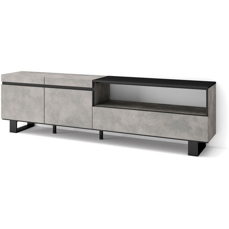 foto del prodotto mobile tv soggiorno, ampio spazio a disposizione, 200x57x35cm, per tv fino a 80 , design industriale, stile moderno, grigio cemento skraut home
