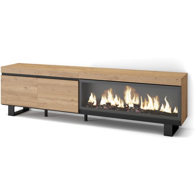 foto del prodotto mobile tv soggiorno, ampio spazio a disposizione, 210, per tv fino a 80 , camino elettrico xxl, design industriale, stile moderno, rovere skraut