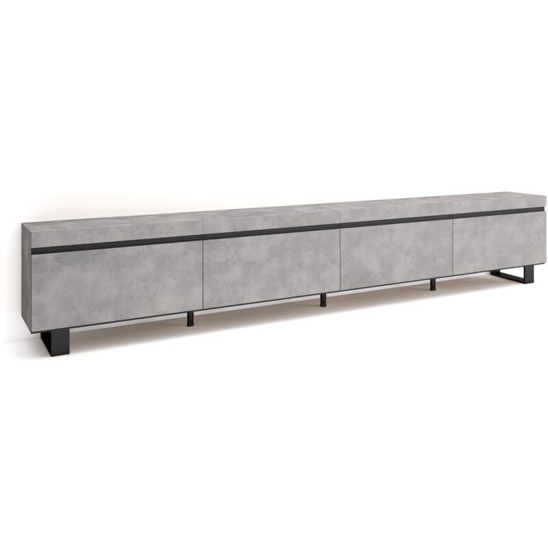 foto del prodotto mobile tv soggiorno, ampio spazio a disposizione, 320x57x35 cm, tv di grande formato, design industriale, stile moderno, grigio cemento skraut home