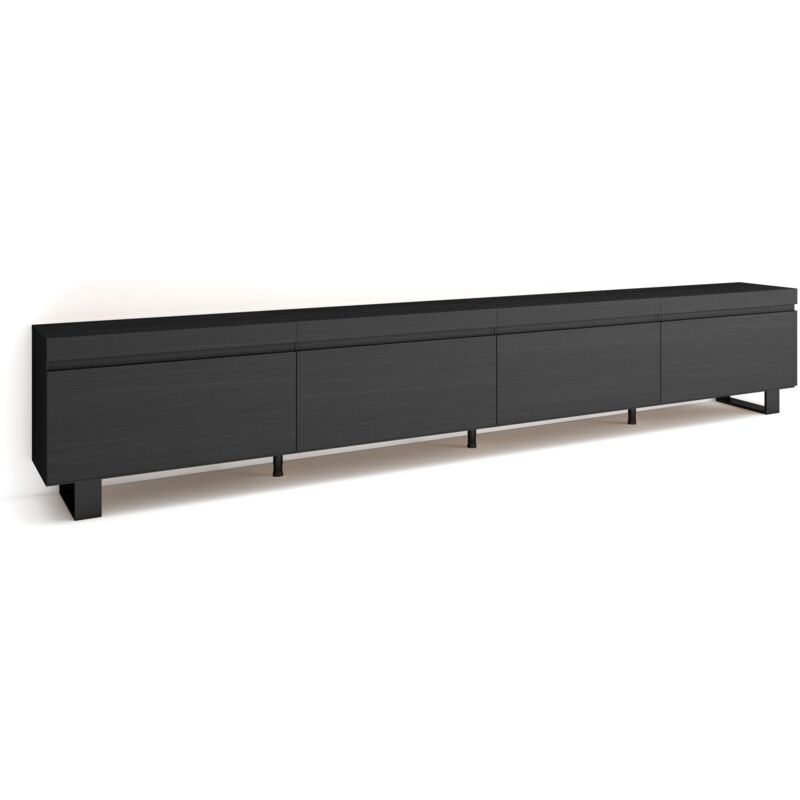 foto del prodotto mobile tv soggiorno, ampio spazio a disposizione, 320x57x35 cm, tv di grande formato, design industriale, stile moderno, nero skraut home