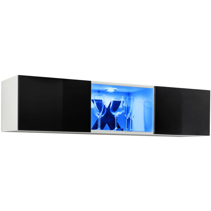 foto del prodotto mobile tv sospeso con led mobile da soggiorno moderno porta tv salotto 1 anta 160x30x29cm modello krista h 160cc bianco e nero lucido