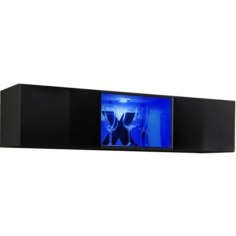 foto del prodotto mobile tv sospeso con led mobile da soggiorno moderno porta tv salotto 1 anta 160x30x29cm modello krista h 160cc nero lucido