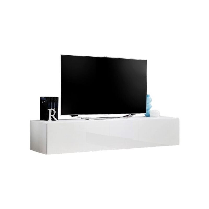 foto del prodotto mobile tv sospeso fly design moderno bianco lucido sistema push to open