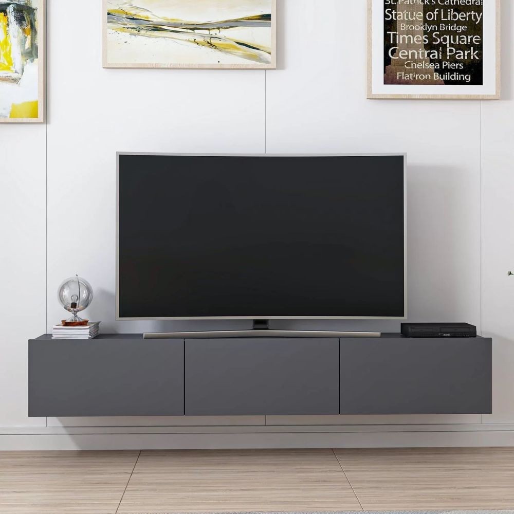foto del prodotto mobile tv sospeso rigel antracite 180x32x30h 3 ante e stile minimal