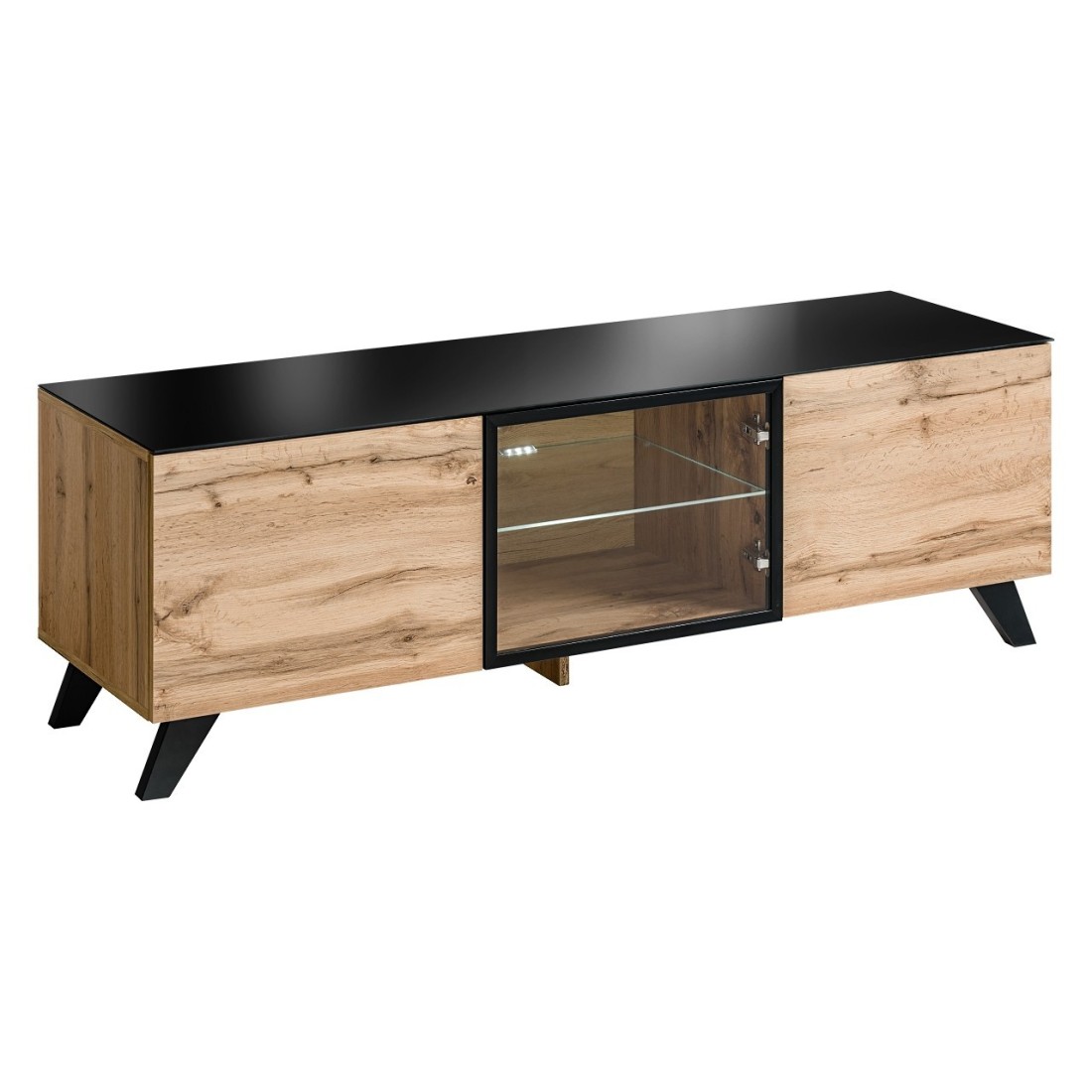 foto del prodotto mobile tv tino. ideale per il tuo soggiorno. stile industriale di tendenza, in legno, vetro e metallo.
