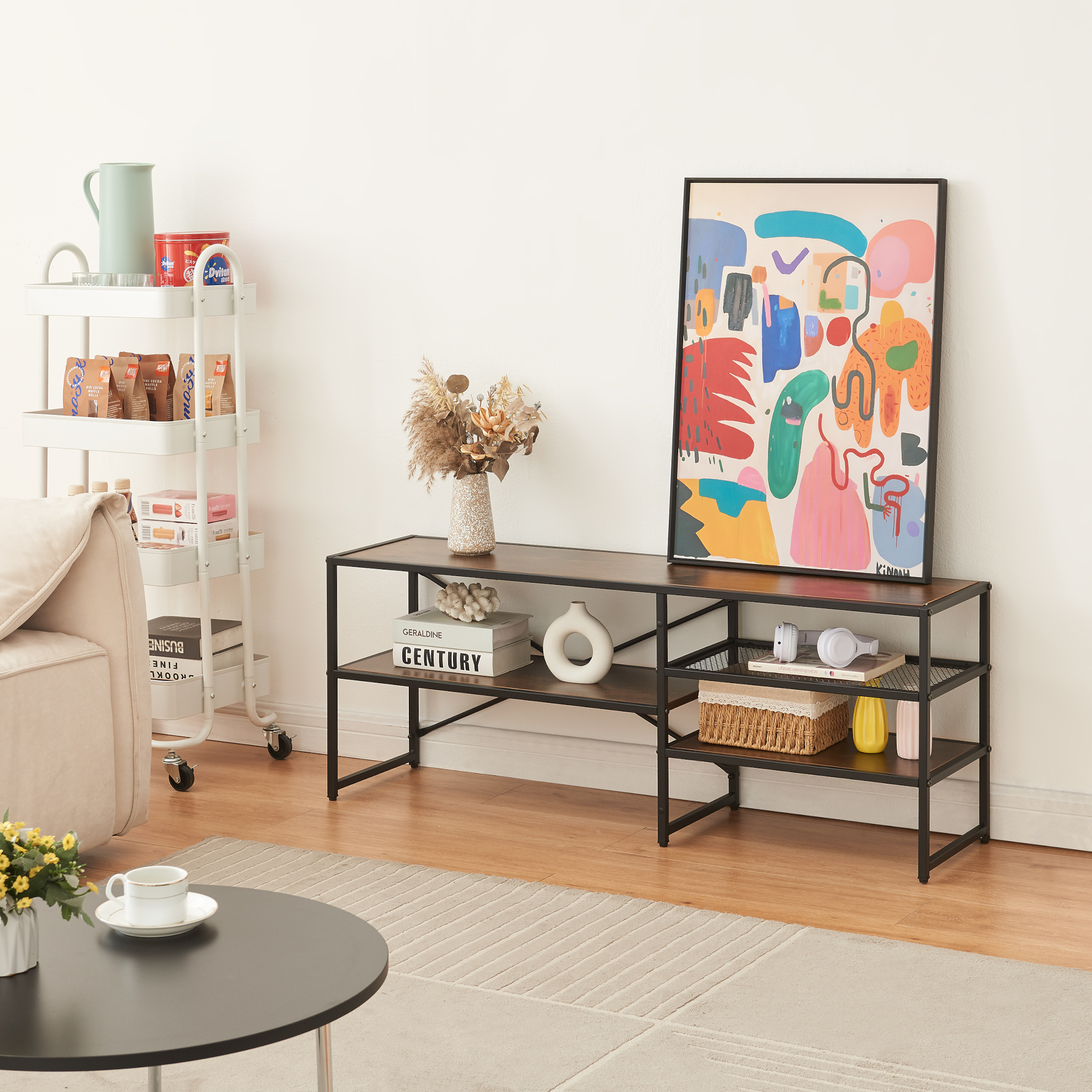 foto del prodotto mobile tv västiarharg 120x30x46 cm nero / effetto noce [en.casa]