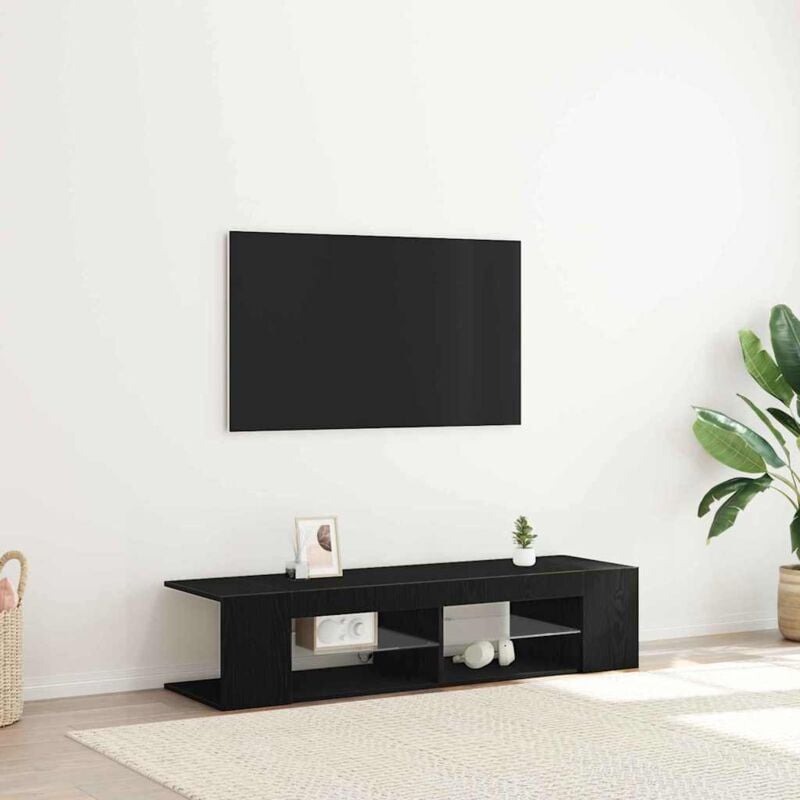 foto del prodotto mobile tv vidaxl con luci led, nero rovere, 135x39x30cm, in legno ingegnerizzato