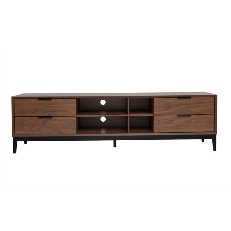 foto del prodotto mobile tv vintage finitura legno scuro noce e metallo nero con scomparti l180 cm sarto