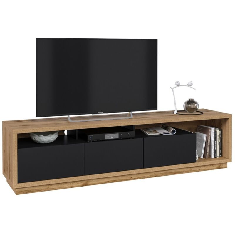 foto del prodotto mobile tv xl 200cm collezione clara. colore quercia e nero opaco.