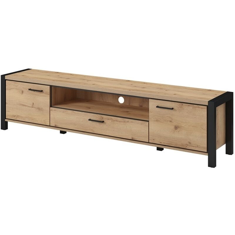 foto del prodotto mobile tv xl 210cm collezione tivora. colore quercia e nero. 2 porte e 1 cassetto.