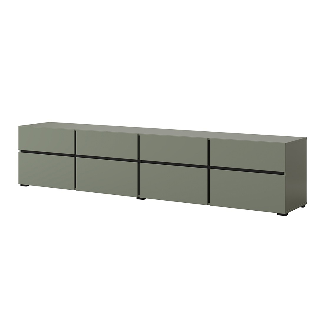 foto del prodotto mobile tv xl colore verde salvia e nero 225cm collezione havana. mobile design con 4 porte e 4 cassetti.