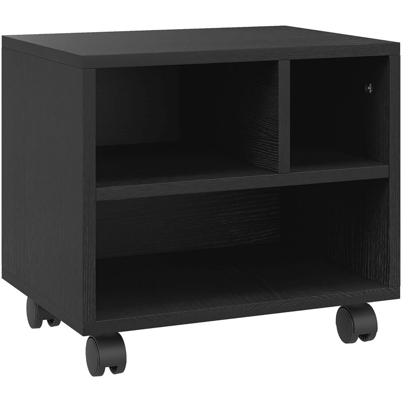 foto del prodotto mobile ufficio per stampante con 3 scomparti aperti e ruote nero homcom