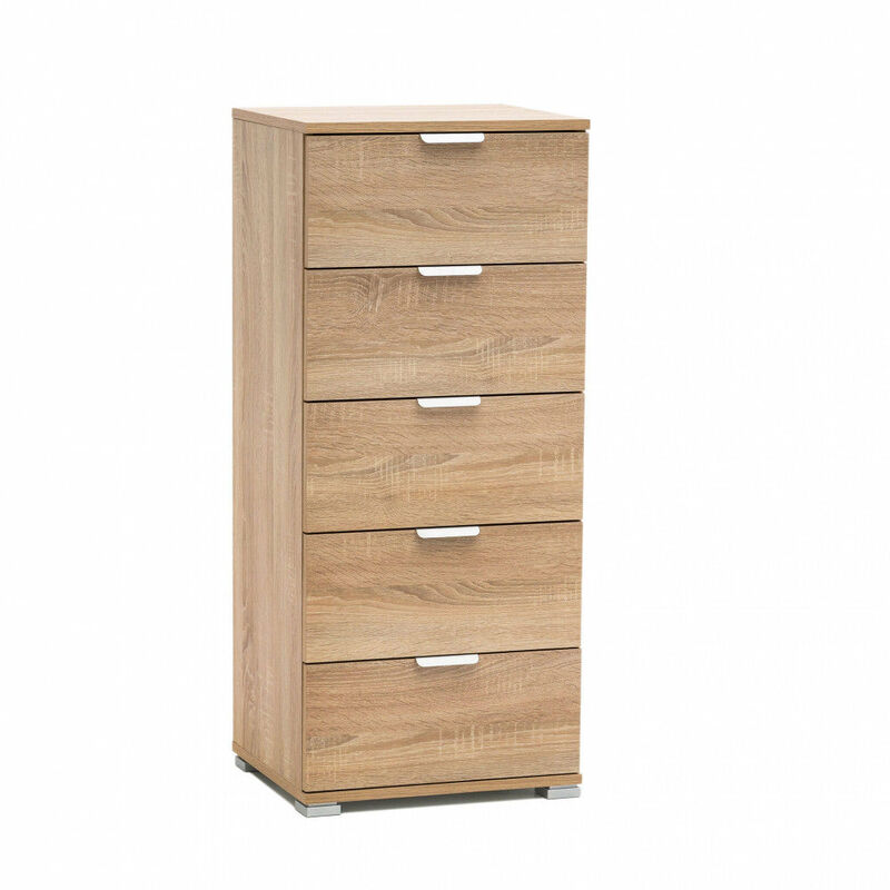 foto del prodotto mobiletto 5 cassetti naturale 45x38x103 h cm in truciolare bilaminato marrone chiaro