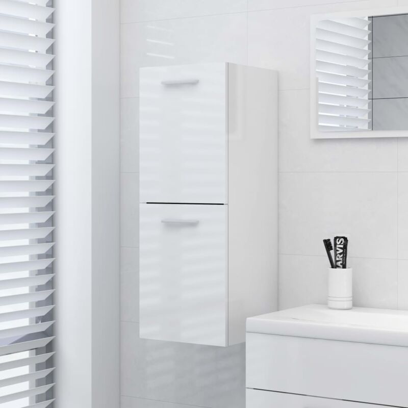 foto del prodotto mobiletto armadietto da bagno,contenitore bagno bianco lucido 60x33x80 cm in truciolato fw63026