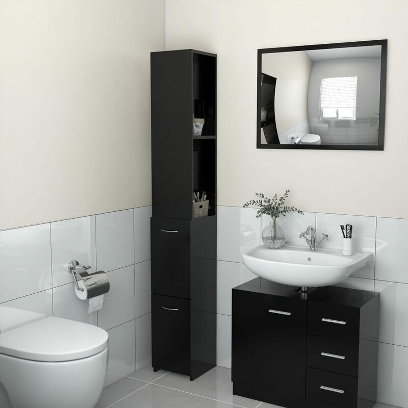 foto del prodotto mobiletto armadietto da bagno,contenitore bagno nero 25x25x170 cm in truciolato fw50245