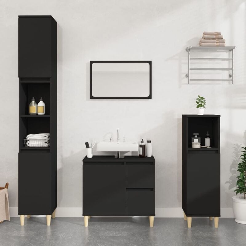 foto del prodotto mobiletto armadietto da bagno,contenitore bagno nero 30x30x100 cm in legno multistrato fw77626