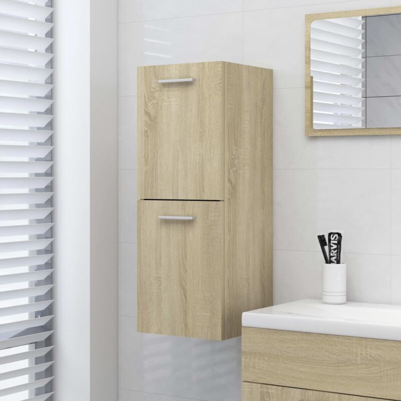 foto del prodotto mobiletto armadietto da bagno,contenitore bagno rovere sonoma 30x30x80 cm in truciolato fw52483