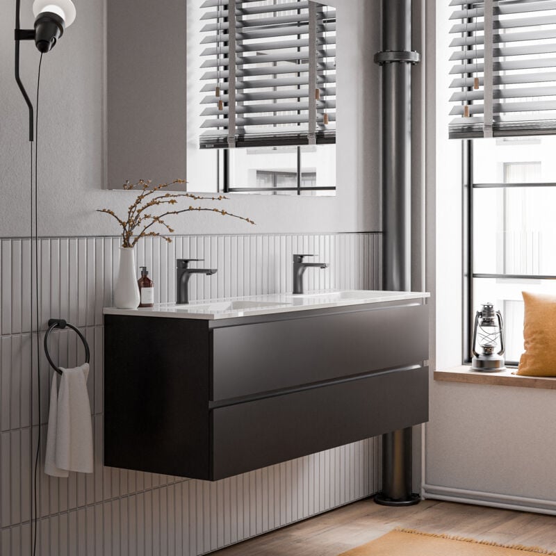 foto del prodotto mobiletto ava 140 cm con lavabo in ceramica colore selezionabile matt black en 