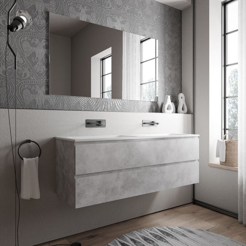 foto del prodotto mobiletto ava 140 cm con lavabo in mineralguss bruxelles colore selezionabile grigio calcestruzzo, bianco opaco senza preforatura