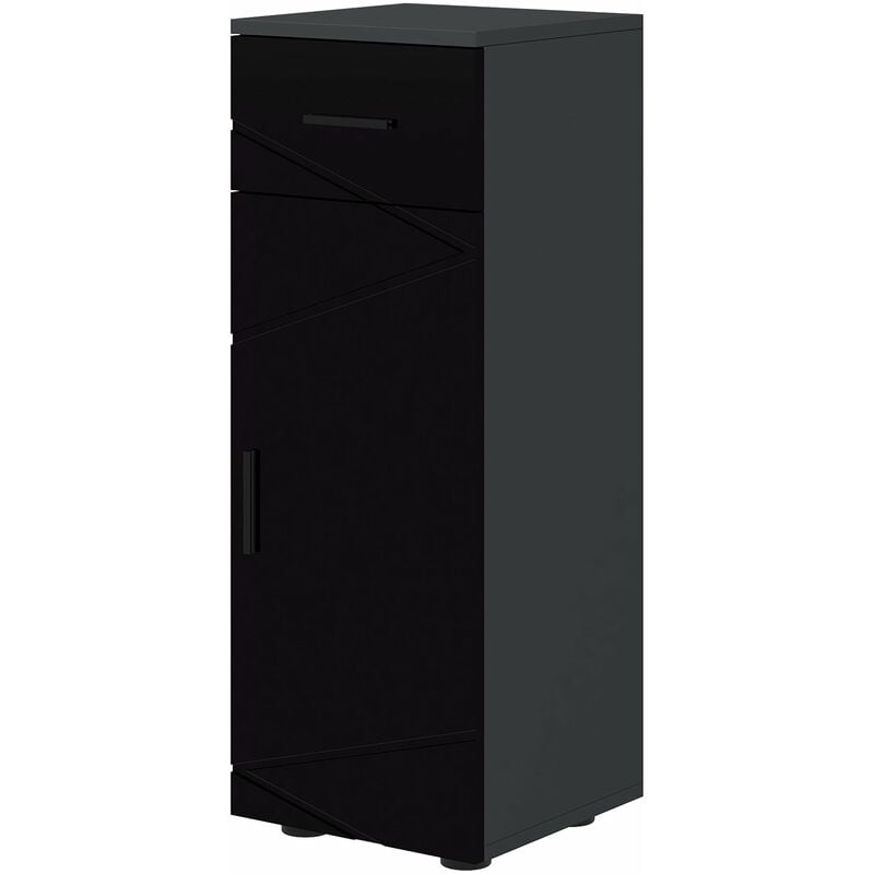 foto del prodotto mobiletto bagno 1 cassetto 1 anta 30x30x82 cm in truciolato nero e grigio