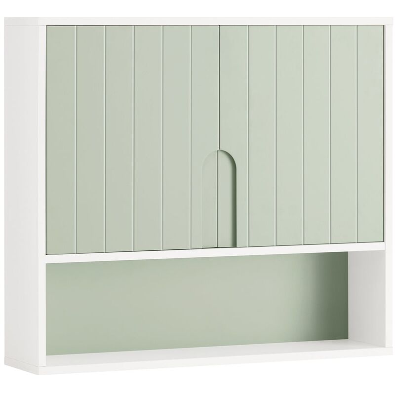 foto del prodotto mobiletto bagno da parete pensile bagno pensile cucina con 3 ripiani e 2 ante verde 60x15x54cm bzr140 gr sobuy