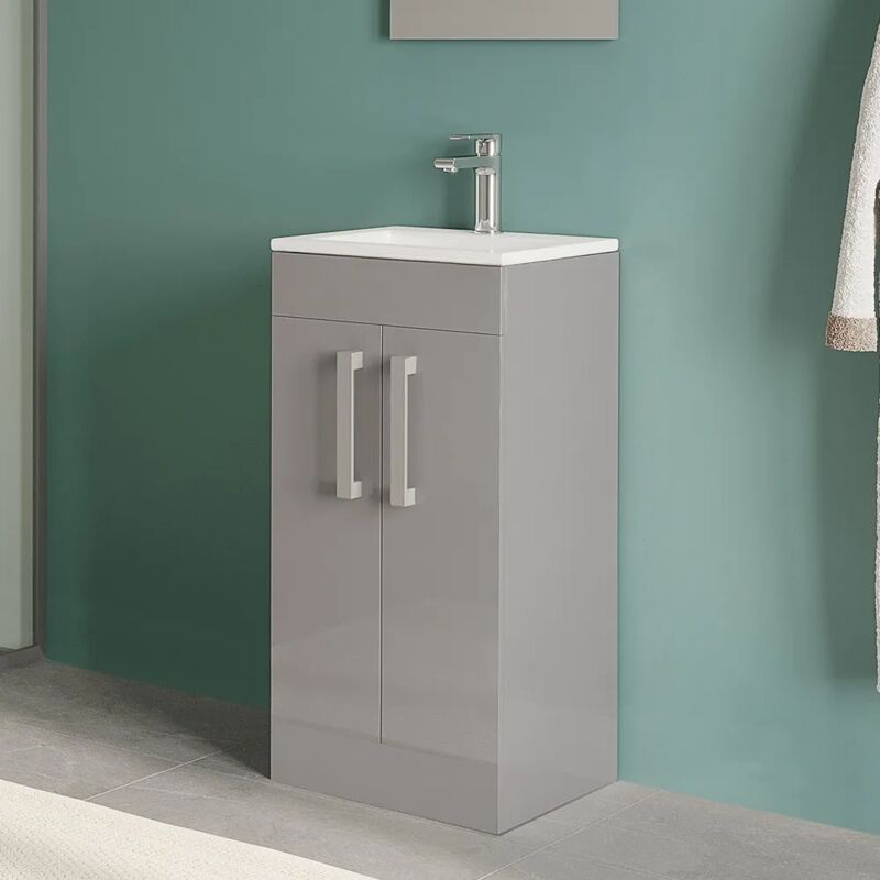 foto del prodotto mobiletto bagno da terra 40 cm salvaspazio grigio 2 ante poket
