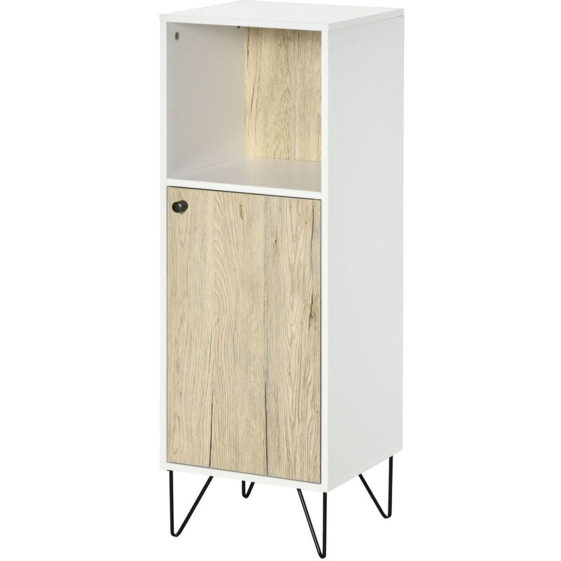 foto del prodotto mobiletto bagno in legno con ripiano e armadietto con anta 31.5x30x91cm kleankin