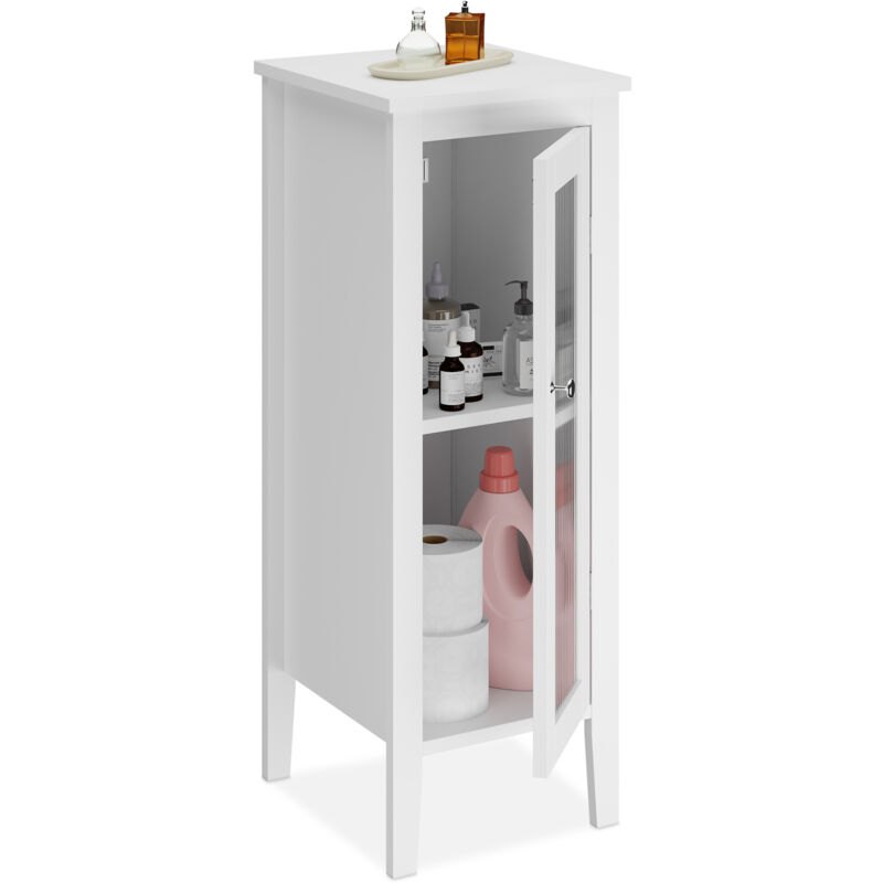 foto del prodotto mobiletto bagno salvaspazio, mobile stretto con anta, hlp 87,5x36,5x35 cm, colonna a 2 scomparti mdf, bianco relaxdays