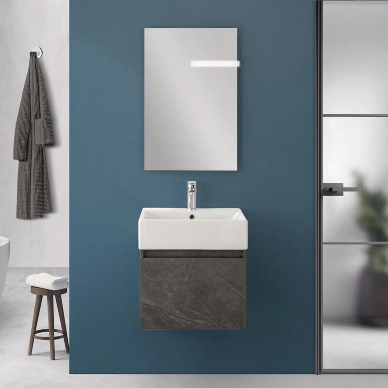 foto del prodotto mobiletto bagno sospeso 50 cm salvaspazio pietra 1 anta kira