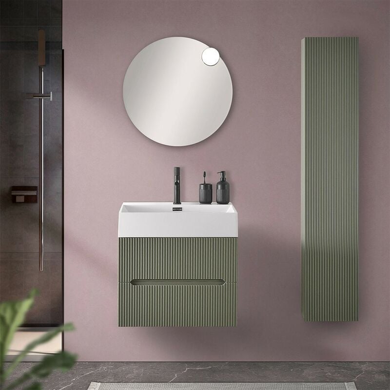 foto del prodotto mobiletto bagno sospeso cannettato 60 cm verde con lavabo bali