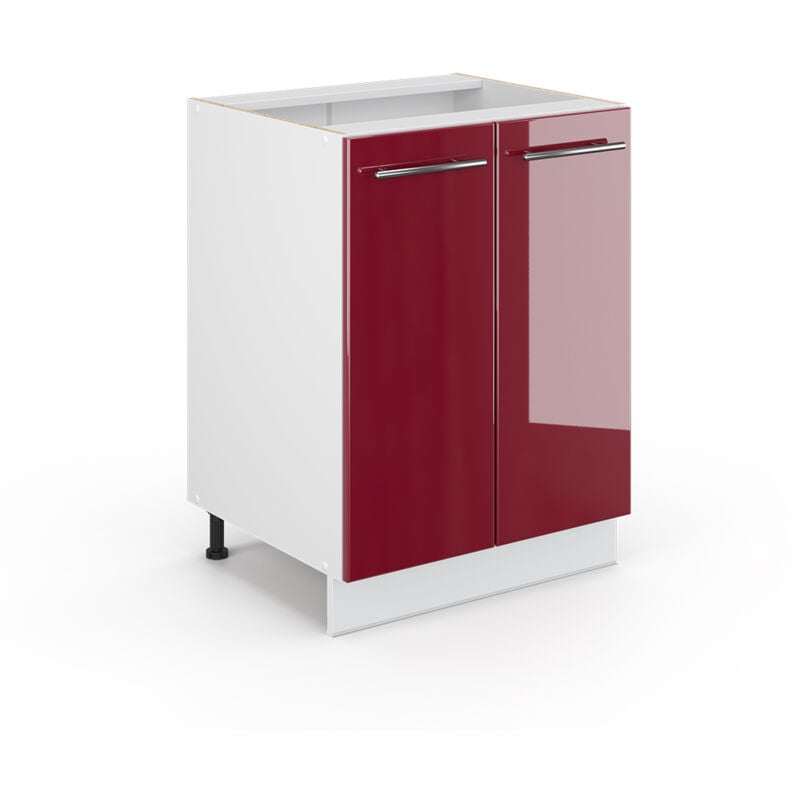foto del prodotto mobiletto base cucina fame line, rosso bordeaux lucido, 60 cm senza piano di lavoro vicco