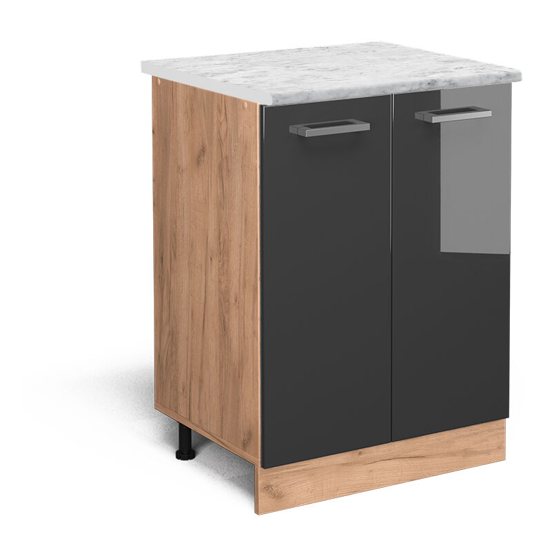 foto del prodotto mobiletto base cucina r line, antracite lucido, 60 cm pl marmo, vicco