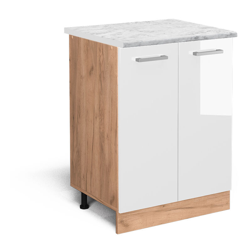 foto del prodotto mobiletto base cucina r line, bianco lucido, 60 cm pl marmo vicco