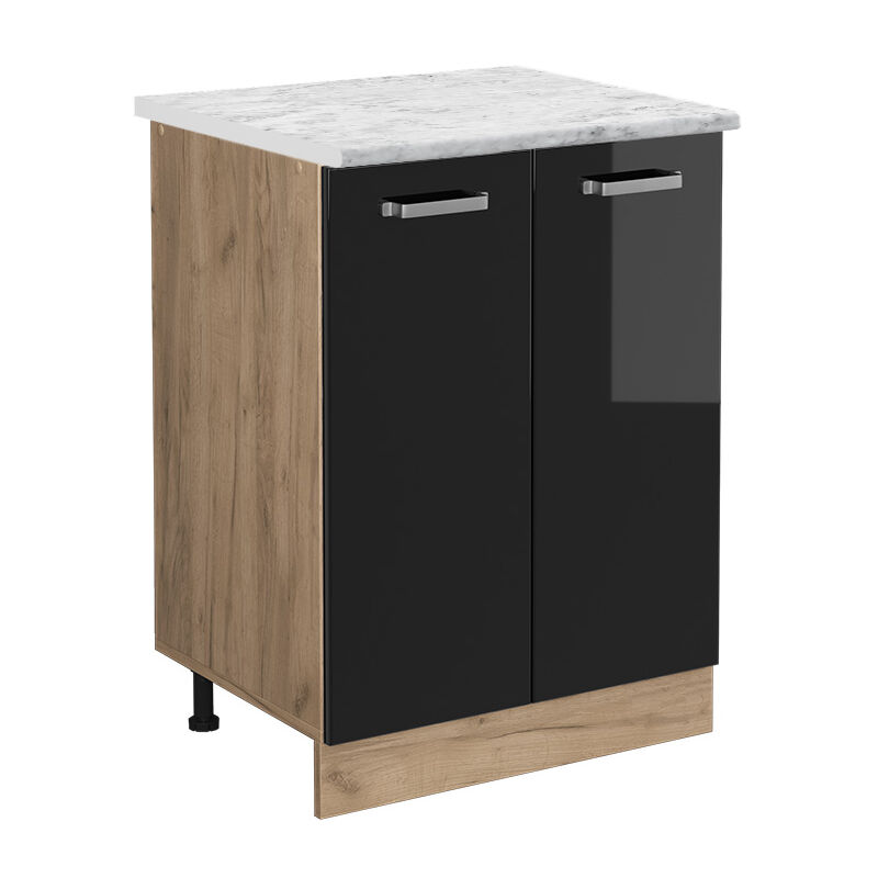 foto del prodotto mobiletto base cucina r line, nero lucido, 60 cm pl marmo vicco