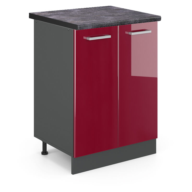 foto del prodotto mobiletto base cucina r line, rosso bordeaux lucido, 60 cm , pl antracite vicco