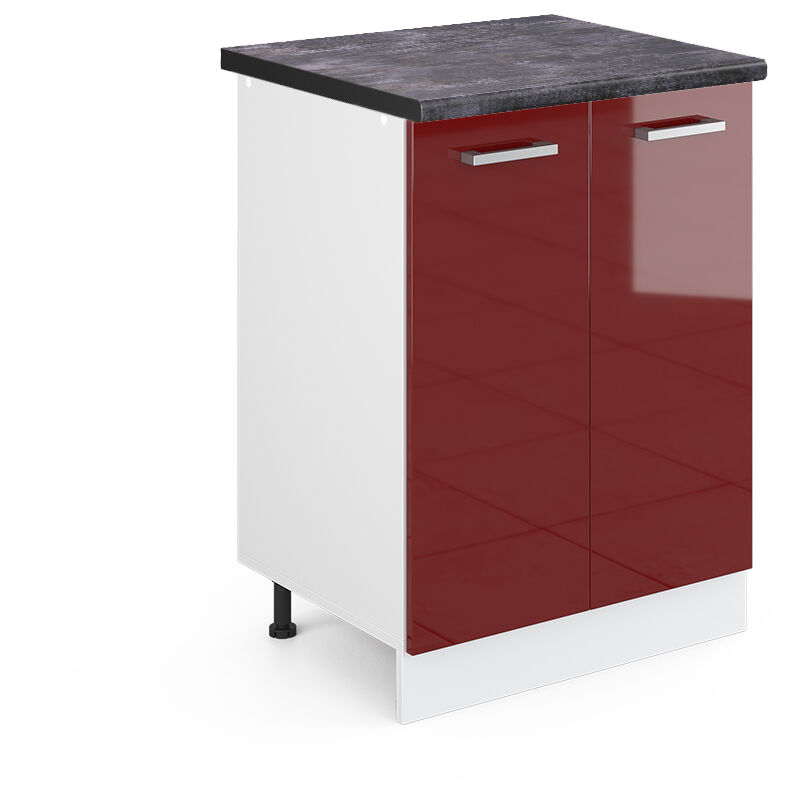 foto del prodotto mobiletto base cucina r line, rosso bordeaux lucido, 60 cm , pl antracite vicco