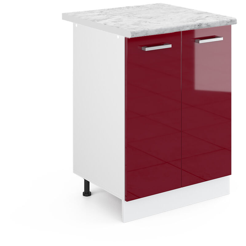 foto del prodotto mobiletto base cucina r line, rosso bordeaux lucido, 60 cm , pl marmo, vicco