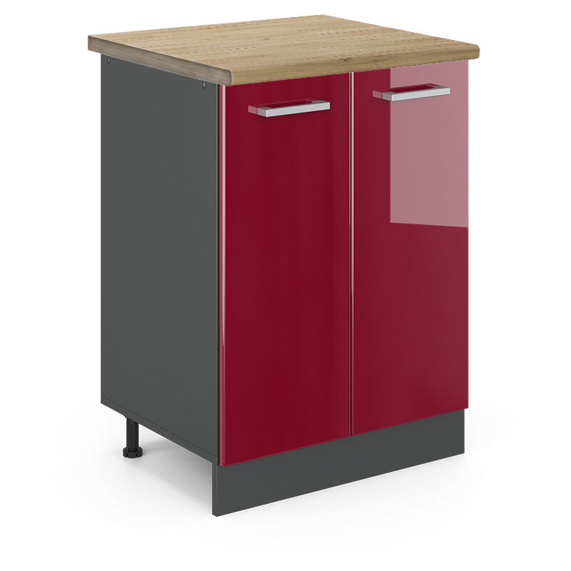 foto del prodotto mobiletto base cucina r line, rosso bordeaux lucido, 60 cm , pl rovere vicco
