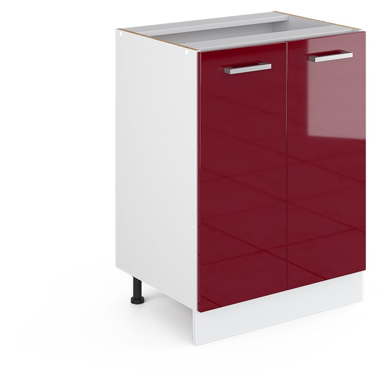 foto del prodotto mobiletto base cucina r line, rosso bordeaux lucido, 60 cm senza piano di lavoro vicco