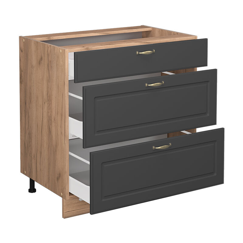 foto del prodotto mobiletto base per cucina fame line, antracite oro, 80 cm con 3 cassetti, senza piano di lavoro, vicco