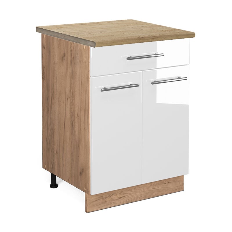 foto del prodotto mobiletto base per cucina fame line, bianco lucido, 60 cm con cassetto, pl rovere vicco