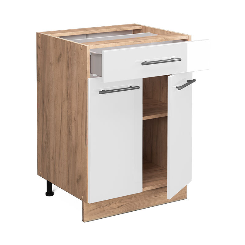 foto del prodotto mobiletto base per cucina fame line, bianco lucido, 60 cm con cassetto, senza piano di lavoro vicco