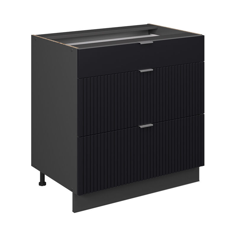 foto del prodotto mobiletto base per cucina fame line, nero a righe, 80 cm con 3 cassetti, senza piano di lavoro, vicco