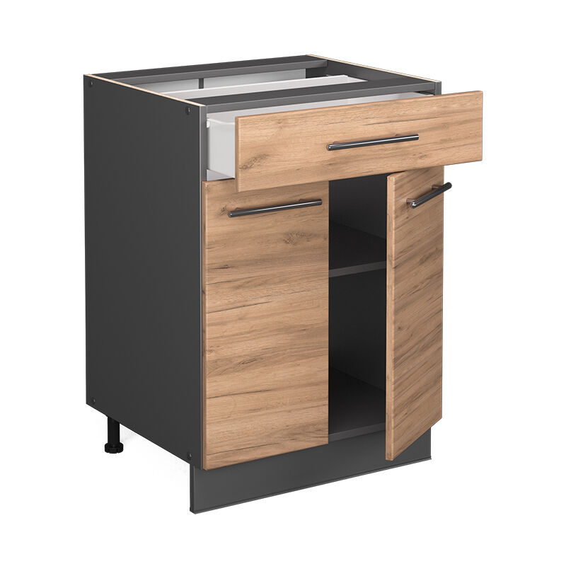 foto del prodotto mobiletto base per cucina fame line, quercia dorata, 60 cm con cassetto, senza piano di lavoro vicco