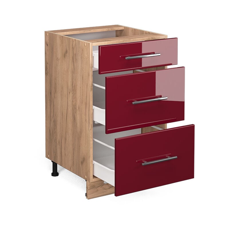 foto del prodotto mobiletto base per cucina fame line, rosso bordeaux lucido, 50 cm senza piano di lavoro vicco